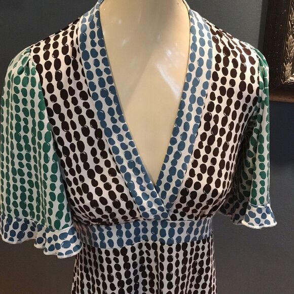 BCBGMAXAZRIA green/brown/blue print stretch dress - Picture 2 of 8